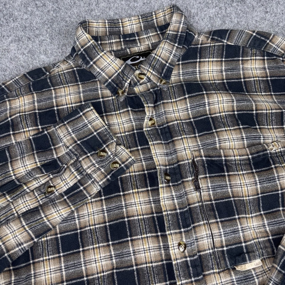 Drake Plaid Flannel Shirt Mens Large (Fits Xl) Brown Outdoor Button Down Hunting